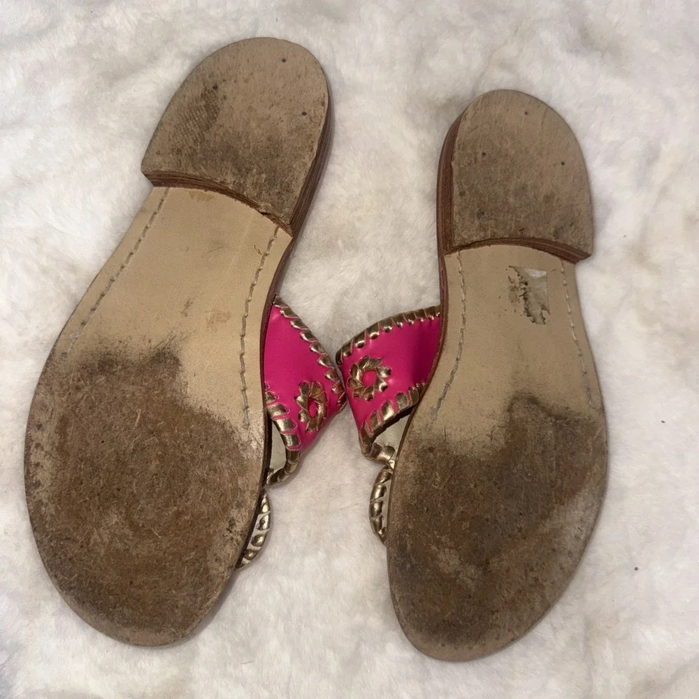 Jack Rogers Pink Gold‎ Leather Preppy Medallion Old Money Sandals Womens Size 5m